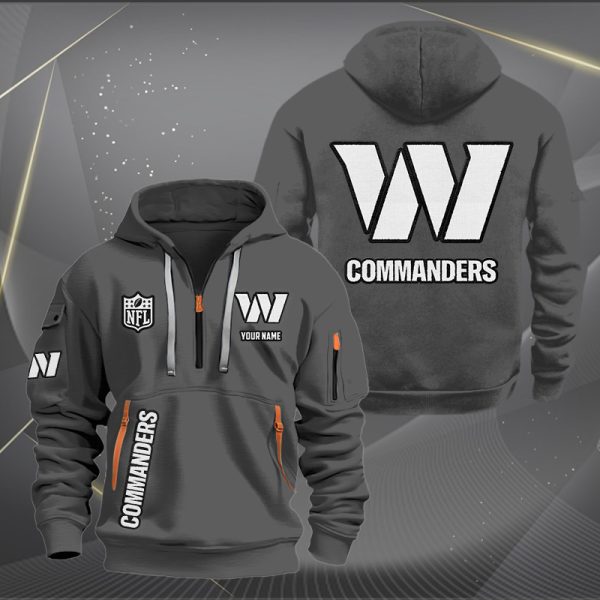 Washington Commanders White Logo NFL Quarter Zip Hoodie - Image 3