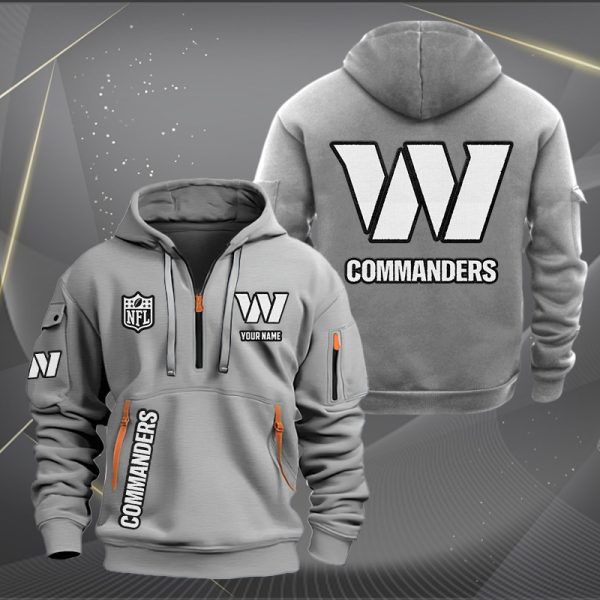 Washington Commanders White Logo NFL Quarter Zip Hoodie - Image 4
