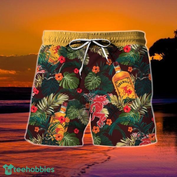 Aloha Summer Flowers Fireball Whiskey Hawaiian Shorts