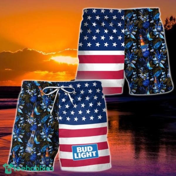 Bud Light Flower American Flag Hawaiian Shorts