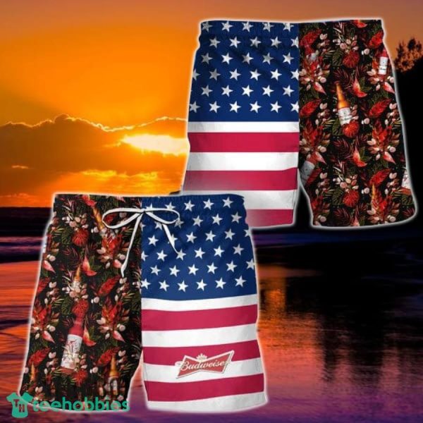 Budweiser Flower American Flag Hawaiian Shorts