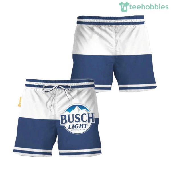 Busch Light Blue And White Basic Swim Trunks Hawaiian Short
