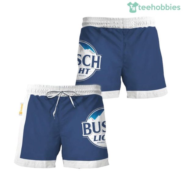 Busch Light Blue White Basic Swim Trunks Hawaiian Short