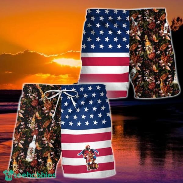 Captain Morgan Flower American Flag Hawaiian Shorts