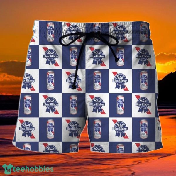 Checkerboard Pabst Blue Ribbon Hawaiian Shorts