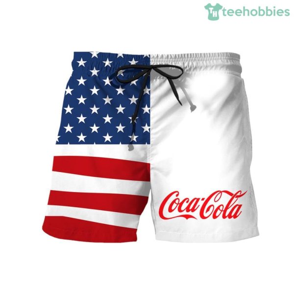 Cocacola American Flag Swim Trunks Hawaiian Short