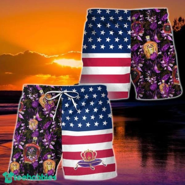 Crown Royal Flower American Flag Hawaiian Shorts