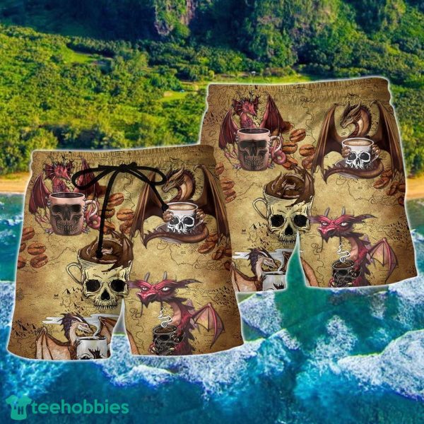 Dragon Love Coffee And Skull Hawaii Shorts For Men - Image 2