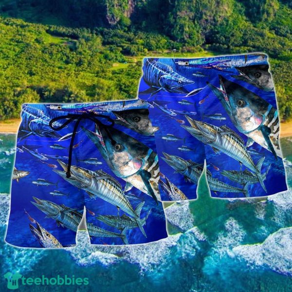 Fishing Love Ocean Blue Cool Hawaii Shorts For Men - Summer Beach Shorts - Image 2
