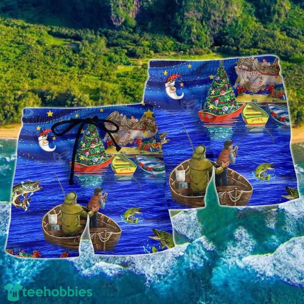 Fishing Lover Amazing Christmas Night Hawaii Shorts For Men - Summer Beach Shorts - Image 2