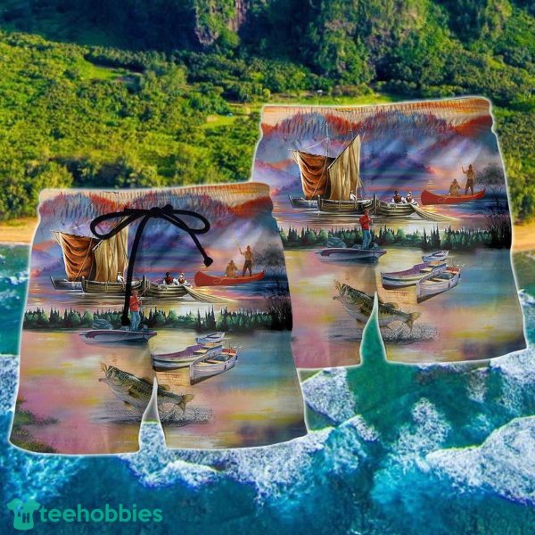 Fishing Under Sunset Lover Hawaii Shorts For Men - Summer Beach Shorts - Image 2