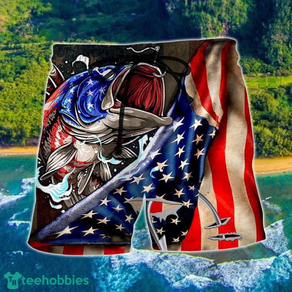 Fishing Us Flag Cool Hawaii Shorts For Men - Summer Beach Shorts
