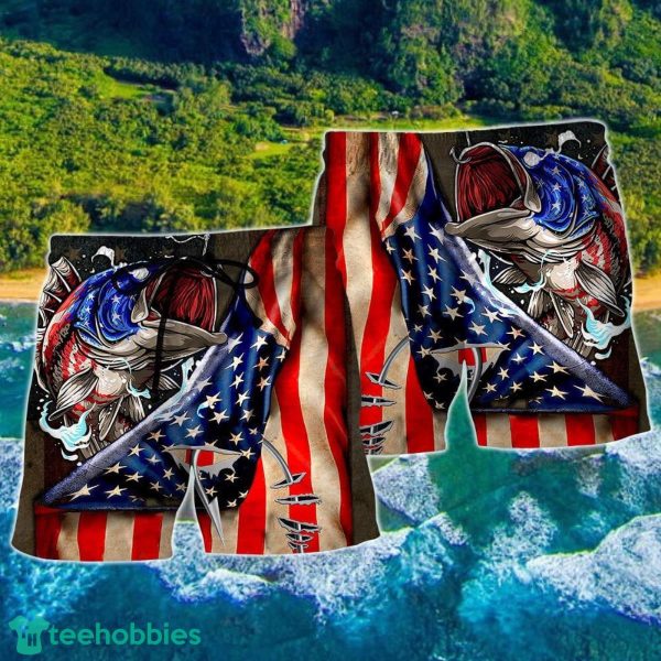 Fishing Us Flag Cool Hawaii Shorts For Men - Summer Beach Shorts - Image 2
