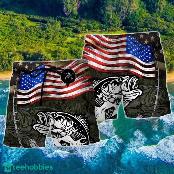 Fishing Us Flag Flying Retro Hawaii Shorts For Men - Summer Beach Shorts - Image 2