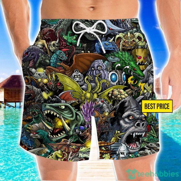 Gadzillo Collage Kaiju Monsters Funny Style 3D Beach Shorts For Men Gift Summer Gift