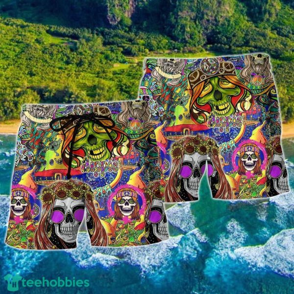 Hippie Skull Rock And Roll Summer Beach Hawaii Shorts - Image 2