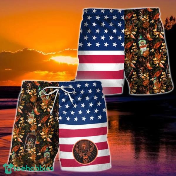 Jagermeister Flower American Flag Hawaiian Shorts