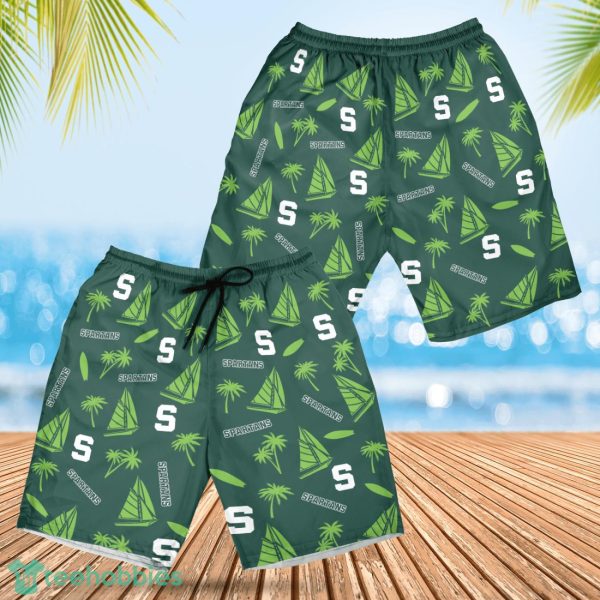 Michigan State Spartans Sailboat and Coconut Pattern Beach Shorts For Fans