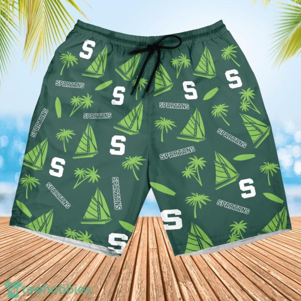 Michigan State Spartans Sailboat and Coconut Pattern Beach Shorts For Fans - Image 2