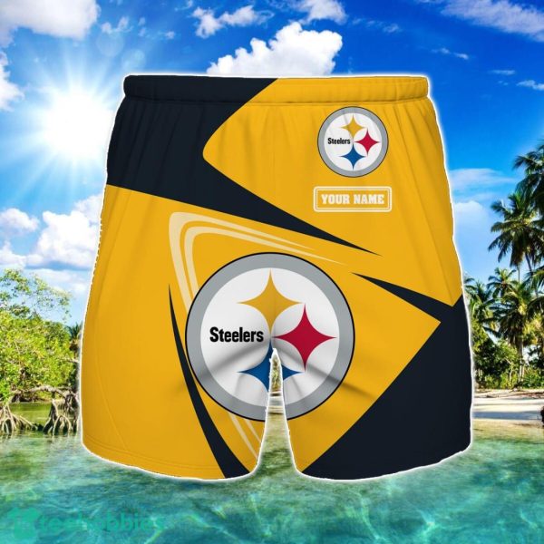 Pittsburgh Steelers Logo Printed 3D Beach Shorts For Men Custom Name Summer Gift Ideas