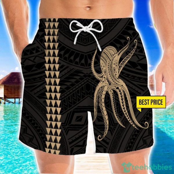 Polynesian Octopus 3D Beach Shorts For Men Gift Summer Gift