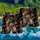 Skull And Flowers Art Hawaii Shorts For Men - Skull Shorts Swim Trunks