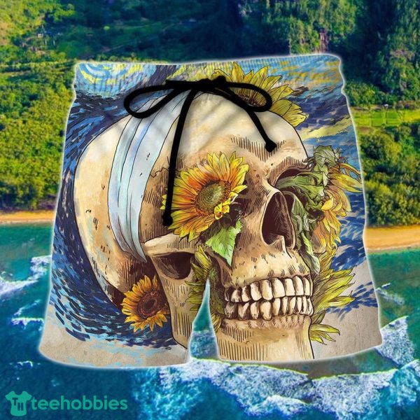 Skull And Sunflower Amazing Starry Night Hawaii Shorts For Men - Skull Shorts Swim Trunks