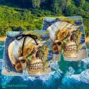 Skull And Sunflower Amazing Starry Night Hawaii Shorts For Men - Skull Shorts Swim Trunks