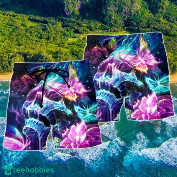 Skull Butterfly Flower Dream Lighting Hawaii Shorts For Men - Skull Shorts Swim Trunks - Image 2