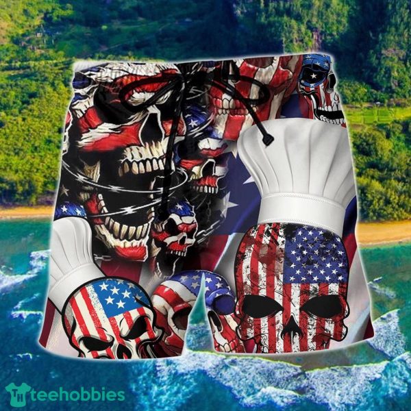 Skull Chef America Independence Day Hawaii Shorts For Men - Skull Shorts Swim Trunks