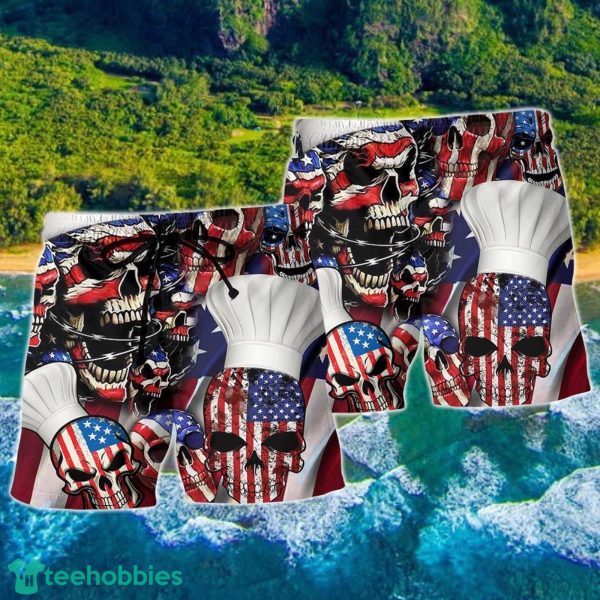 Skull Chef America Independence Day Hawaii Shorts For Men - Skull Shorts Swim Trunks - Image 2