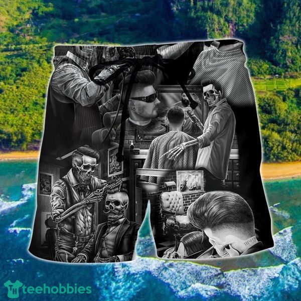 Skull Barber Hairdresser Style Hawaii Shorts For Men - Skull Shorts Swim Trunks
