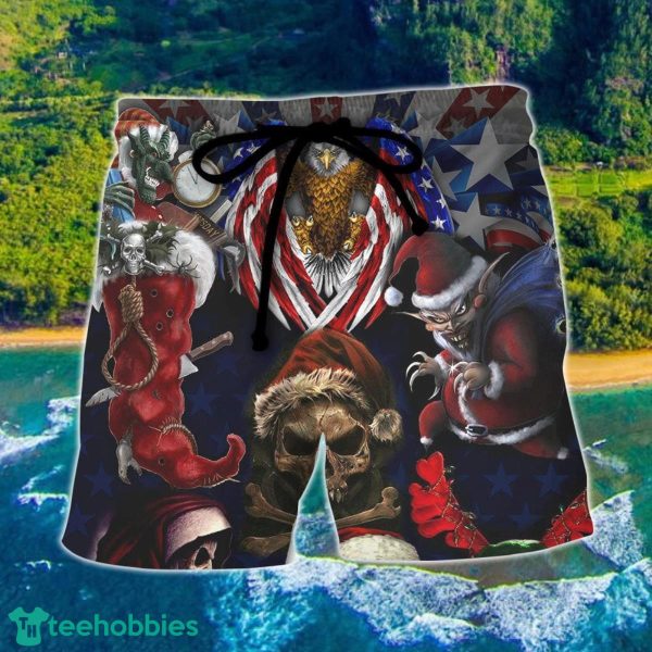 Skull Christmas USA Eagle Flag Skeleton Art Hawaii Shorts For Men - Skull Shorts Swim Trunks