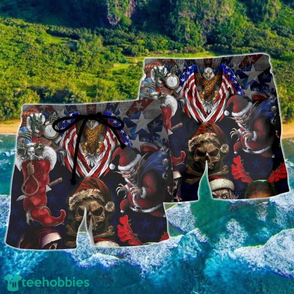 Skull Christmas USA Eagle Flag Skeleton Art Hawaii Shorts For Men - Skull Shorts Swim Trunks - Image 2