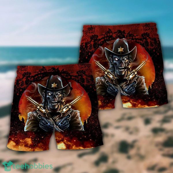 Skull Cowboy I’m Your Huckleberry Hawaii Shorts For Men - Skull Shorts Swim Trunks - Image 2