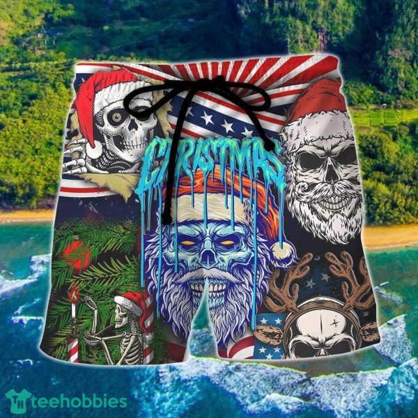 Skull Christmas US Flag Skeleton Horror Merry Christmas Hawaii Shorts For Men
