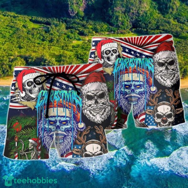 Skull Christmas US Flag Skeleton Horror Merry Christmas Hawaii Shorts For Men - Image 2