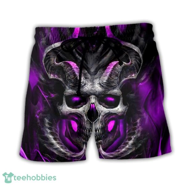 Skull Dark Purple Fire Lighting Hawaii Shorts For Men - Skull Shorts Swim Trunks
