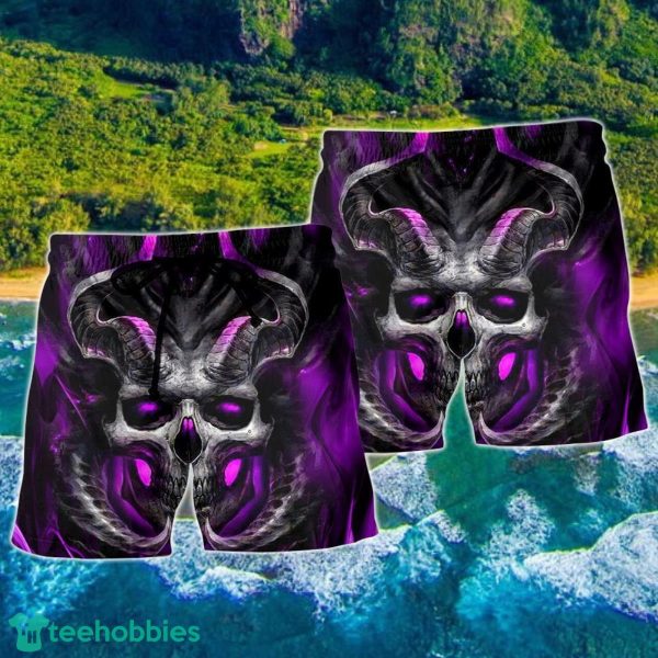 Skull Dark Purple Fire Lighting Hawaii Shorts For Men - Skull Shorts Swim Trunks - Image 2