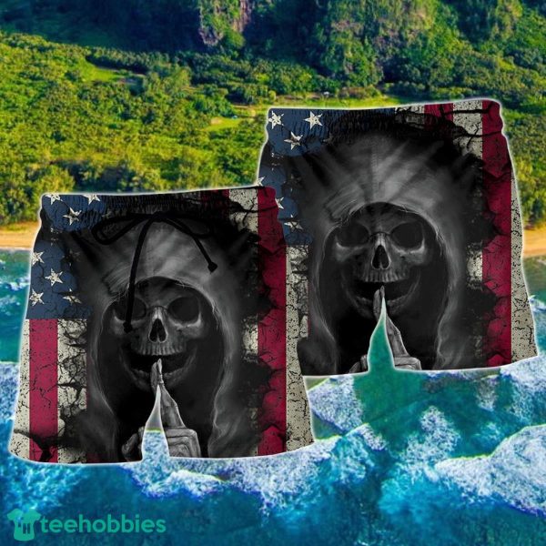 Skull Dark American Flag Hawaii Shorts For Men - Skull Shorts Swim Trunks - Image 2