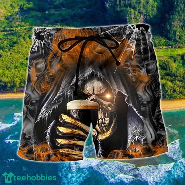 Skull Dark Drinking Orange Smoke Lighting Hawaii Shorts For Men - Skull Shorts Swim Trunks