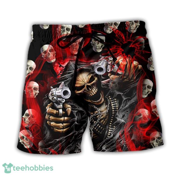Skull Dark Gun Red Smoke Lighting Hawaii Shorts For Men - Skull Shorts Swim Trunks