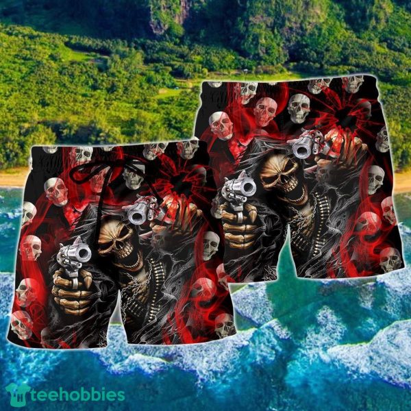 Skull Dark Gun Red Smoke Lighting Hawaii Shorts For Men - Skull Shorts Swim Trunks - Image 2