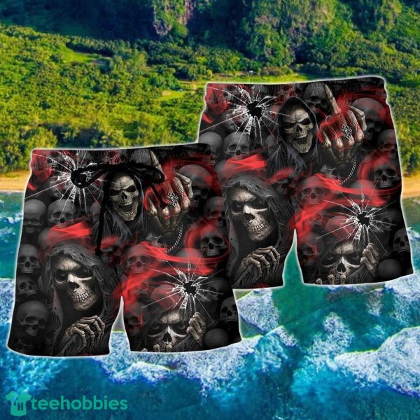 Skull Dark Red Smoke Hawaii Shorts For Men Skull Shorts Swim Trunks - Image 2
