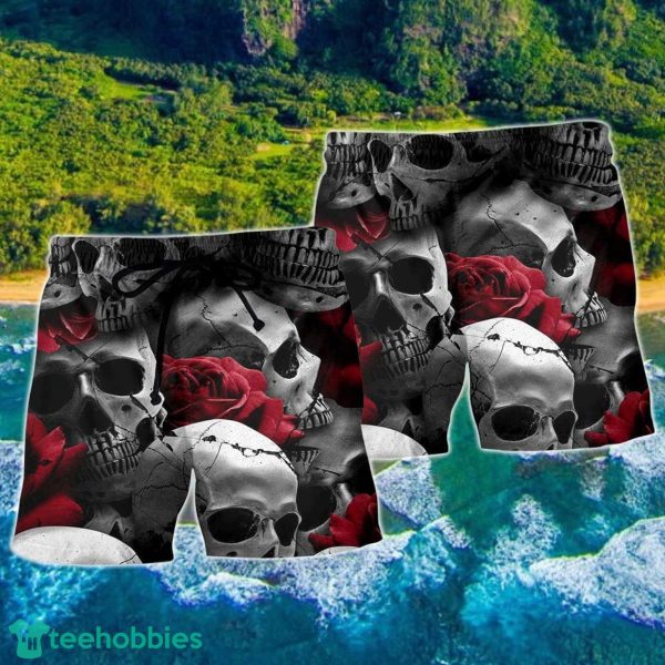 Skull Death Love Rose Hawaii Shorts For Men Skull Shorts Swim Trunks - Image 2