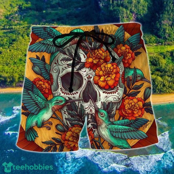 Skull Floral Skull Hummingbird Hawaii Shorts For Men Skull Shorts Swim Trunks