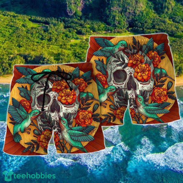 Skull Floral Skull Hummingbird Hawaii Shorts For Men Skull Shorts Swim Trunks - Image 2