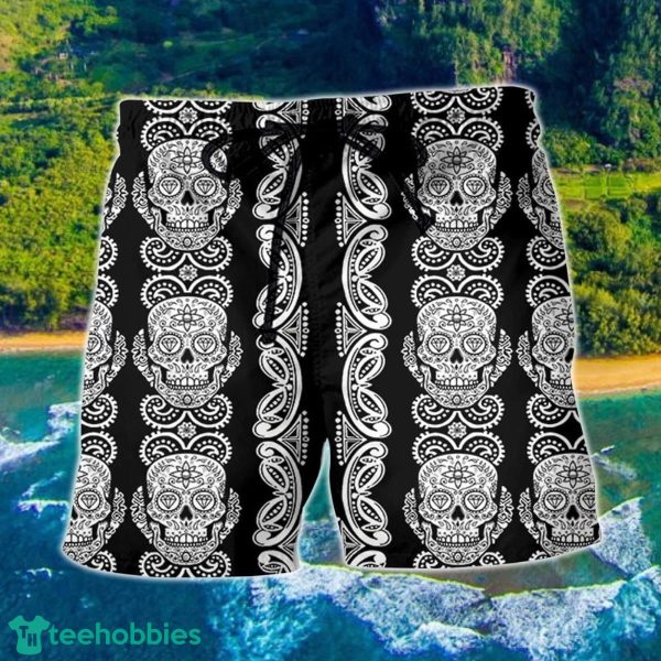 Skull Diamond Pattern Black And White Hawaii Shorts For Men Skull Shorts Swim Trunks