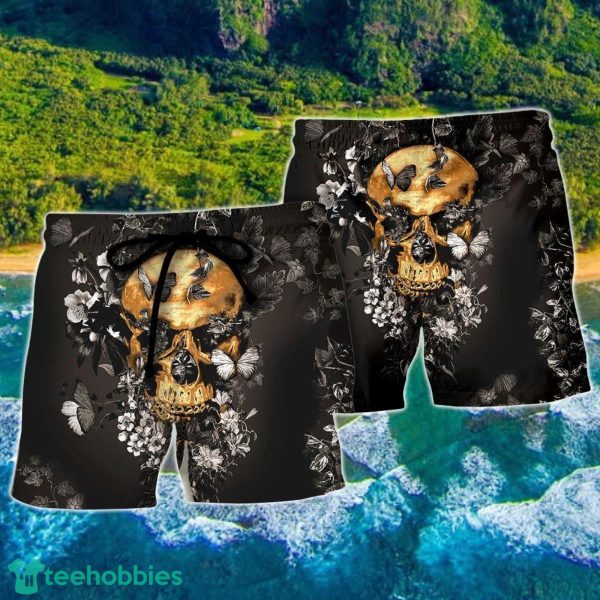 Skull Flowers Grow Out Of Dark Moments Hawaii Shorts For Men Skull Shorts Swim Trunks - Image 2