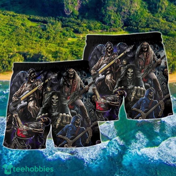 Skull Guitar Black Style Hawaii Shorts For Men Skull Shorts Swim Trunks - Image 2